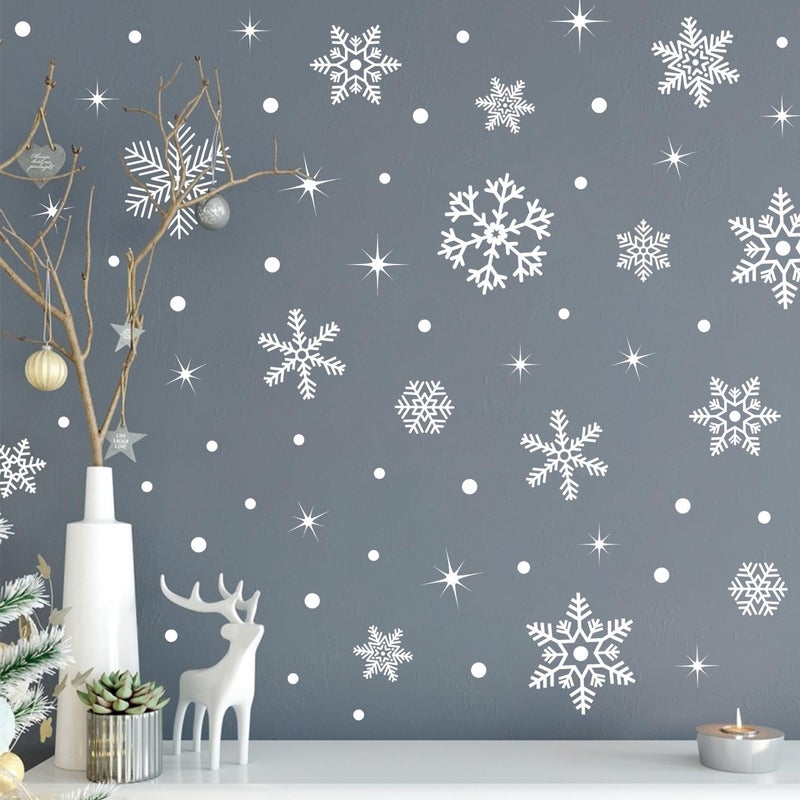 Kasubeso 92Pcs Snowflake Window Clings Decals, Peel and Stick Glitter Christmas Wall Stickers, Removable Winter Xmas Wall Docer for Holiday Party Bedroom Living Room Offices Home Decoration - Image 5